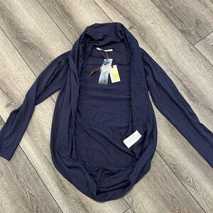 TRULY Navy Blue Draped Open-Front Cardigan